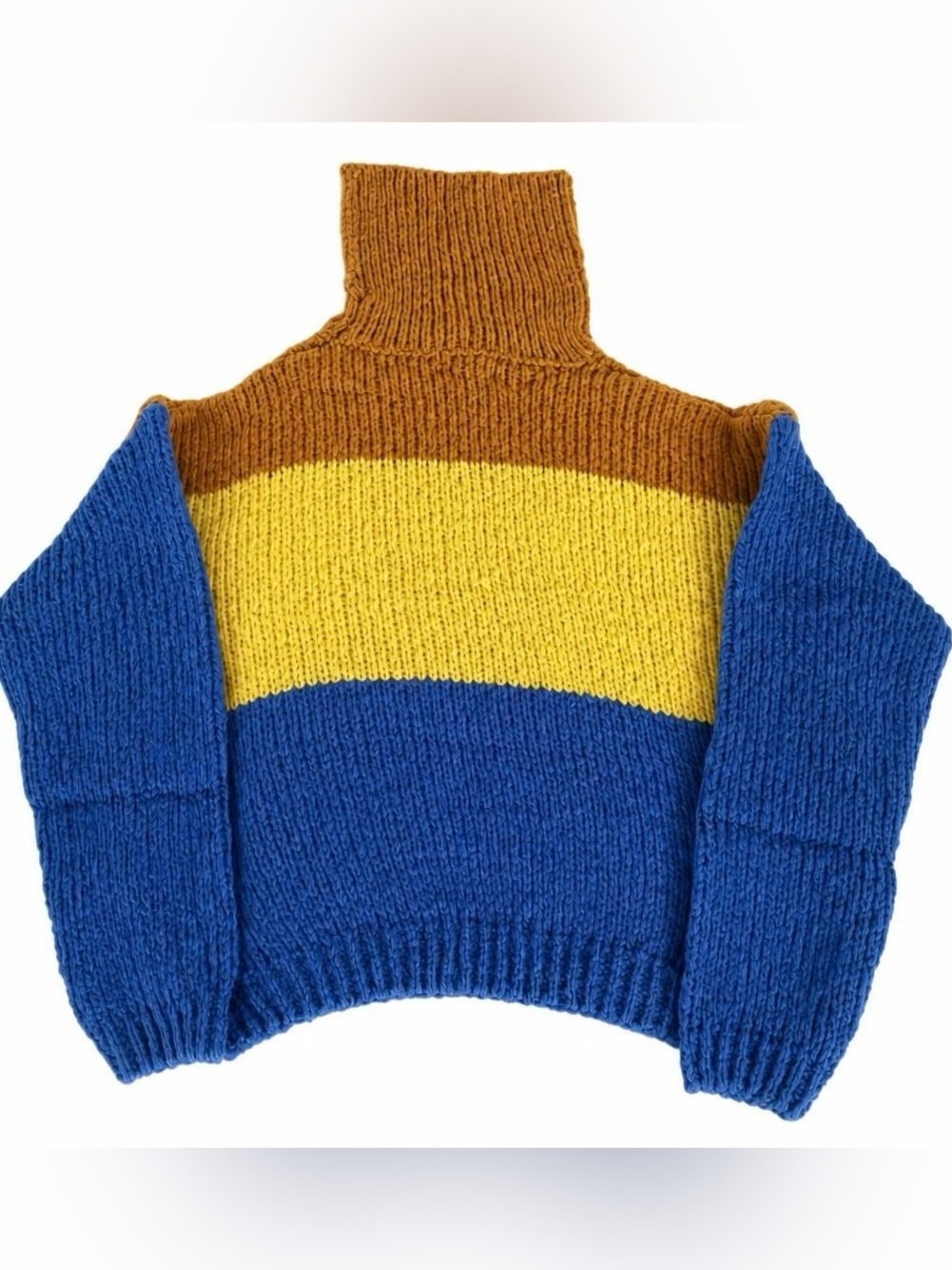 Listicle Colorblock Cowl Sweater in Blue, Yellow & Brown | NWT
